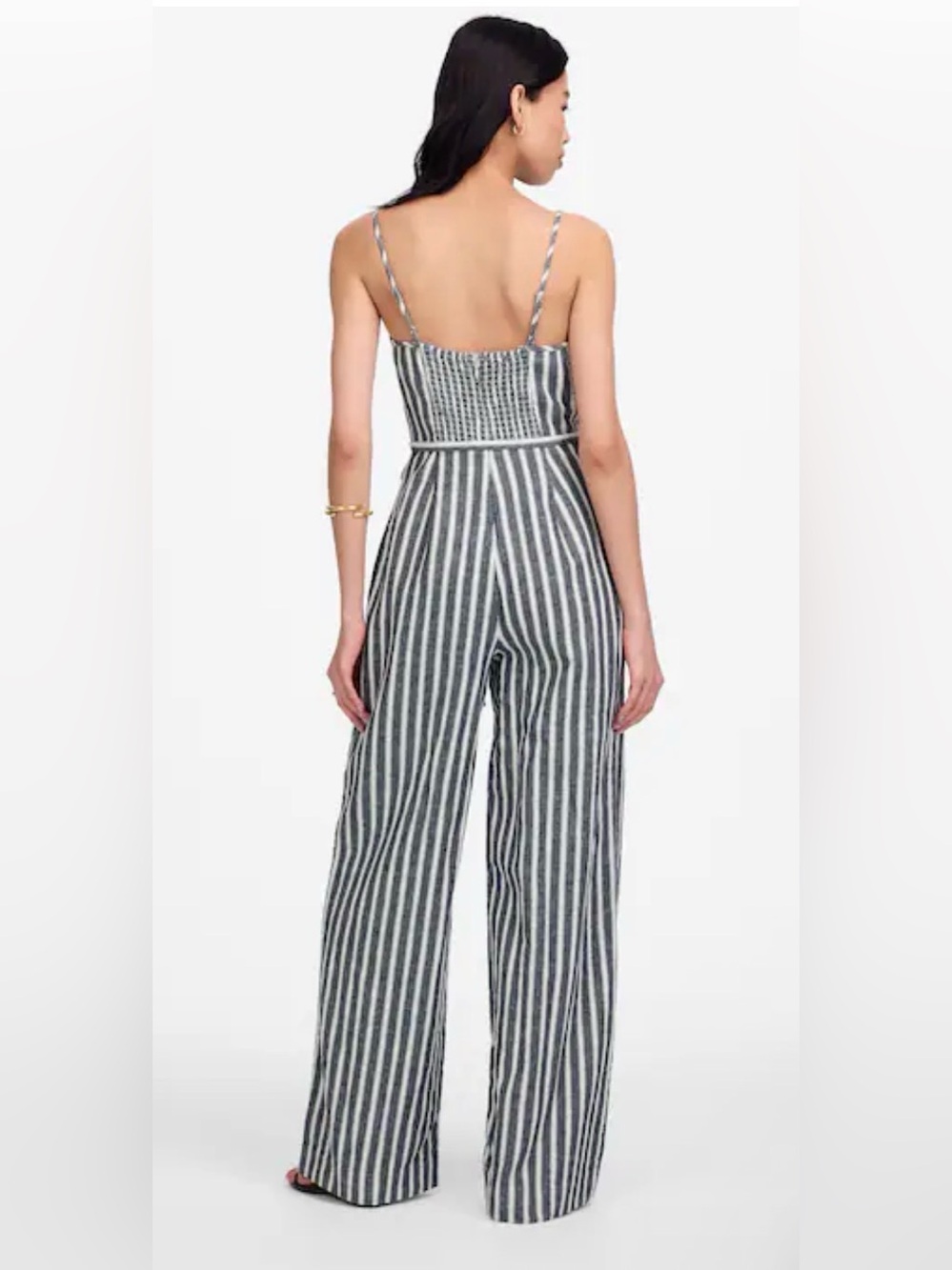 NWOT | Madewell Pleated Wide-Leg Jumpsuit in Pinstripe Linen | Size 6 - Picture 4 of 8